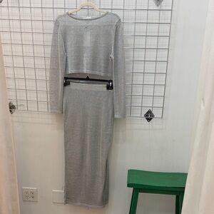Silver Metallic Two-Piece Long Sleeve Set
